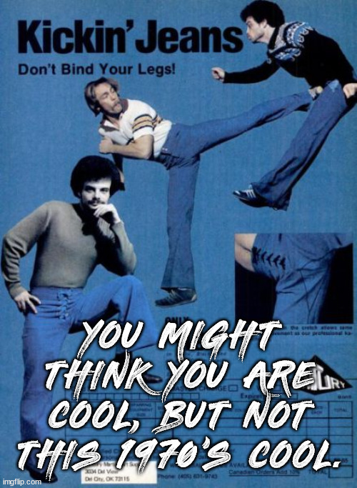 YOU MIGHT THINK YOU ARE COOL, BUT NOT THIS 1970'S COOL. | image tagged in cool,1970's | made w/ Imgflip meme maker