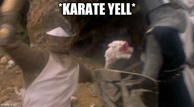 monty python rabbit of caerbannog | *KARATE YELL* | image tagged in monty python rabbit of caerbannog | made w/ Imgflip meme maker