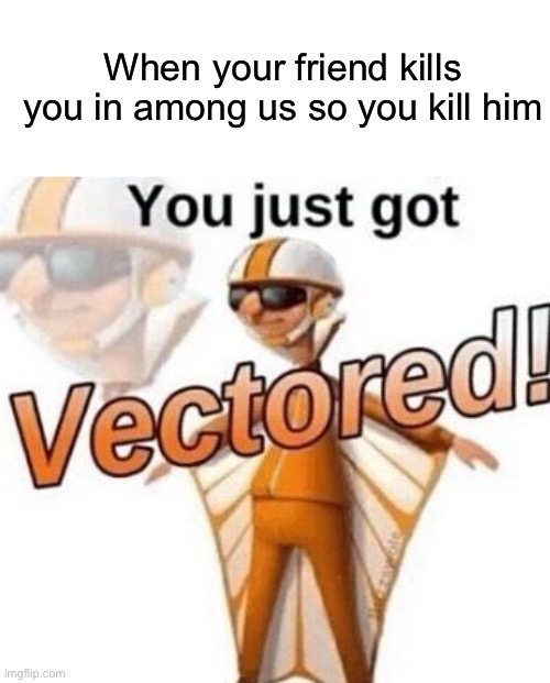 (Insert smug emoji here) | When your friend kills you in among us so you kill him | image tagged in you just got vectored | made w/ Imgflip meme maker