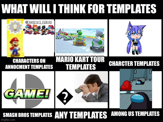 Tell me | WHAT WILL I THINK FOR TEMPLATES; MARIO KART TOUR
 TEMPLATES; CHARACTERS ON ANNOCMENT TEMPLATES; CHARCTER TEMPLATES; AMONG US TEMPLATES; SMASH BROS TEMPLATES; ANY TEMPLATES | image tagged in what my friends think i do | made w/ Imgflip meme maker