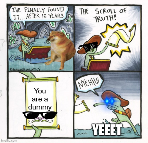 The Scroll Of Truth | You are a dummy; YEEET | image tagged in memes,the scroll of truth | made w/ Imgflip meme maker