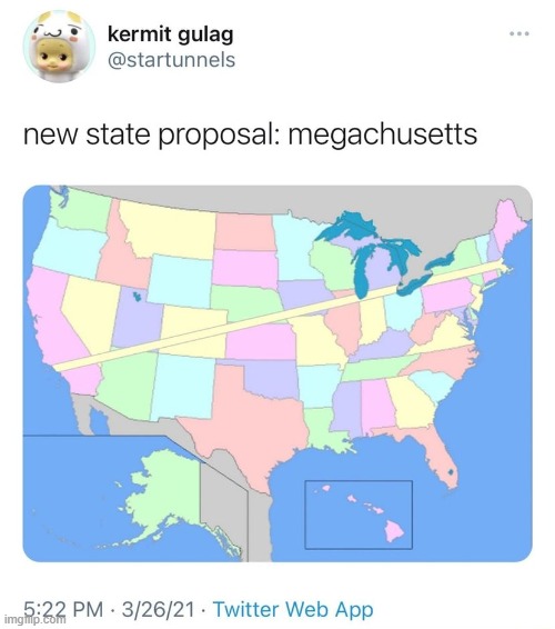 Megachussetts means we could build a single-state, coast-to-coast rail that connects Boston, Chicago, Denver, and Santa Barbara. | image tagged in trains,i like trains,train,massachusetts,map,repost | made w/ Imgflip meme maker