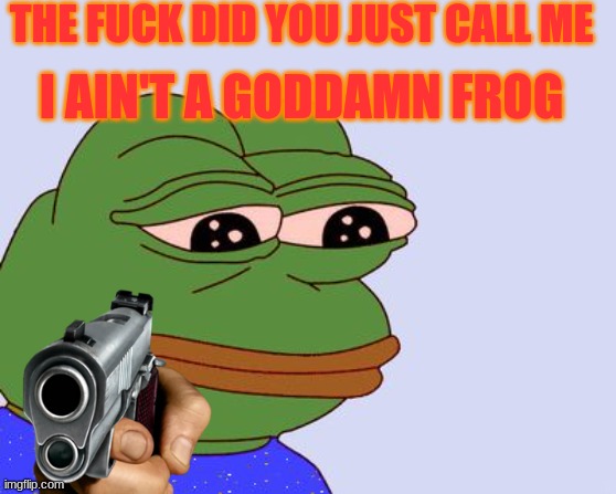 Pepe the Frog | THE FUCK DID YOU JUST CALL ME I AIN'T A GODDAMN FROG | image tagged in pepe the frog | made w/ Imgflip meme maker