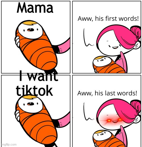 Aww, His Last Words | Mama; I want tiktok | image tagged in aww his last words | made w/ Imgflip meme maker