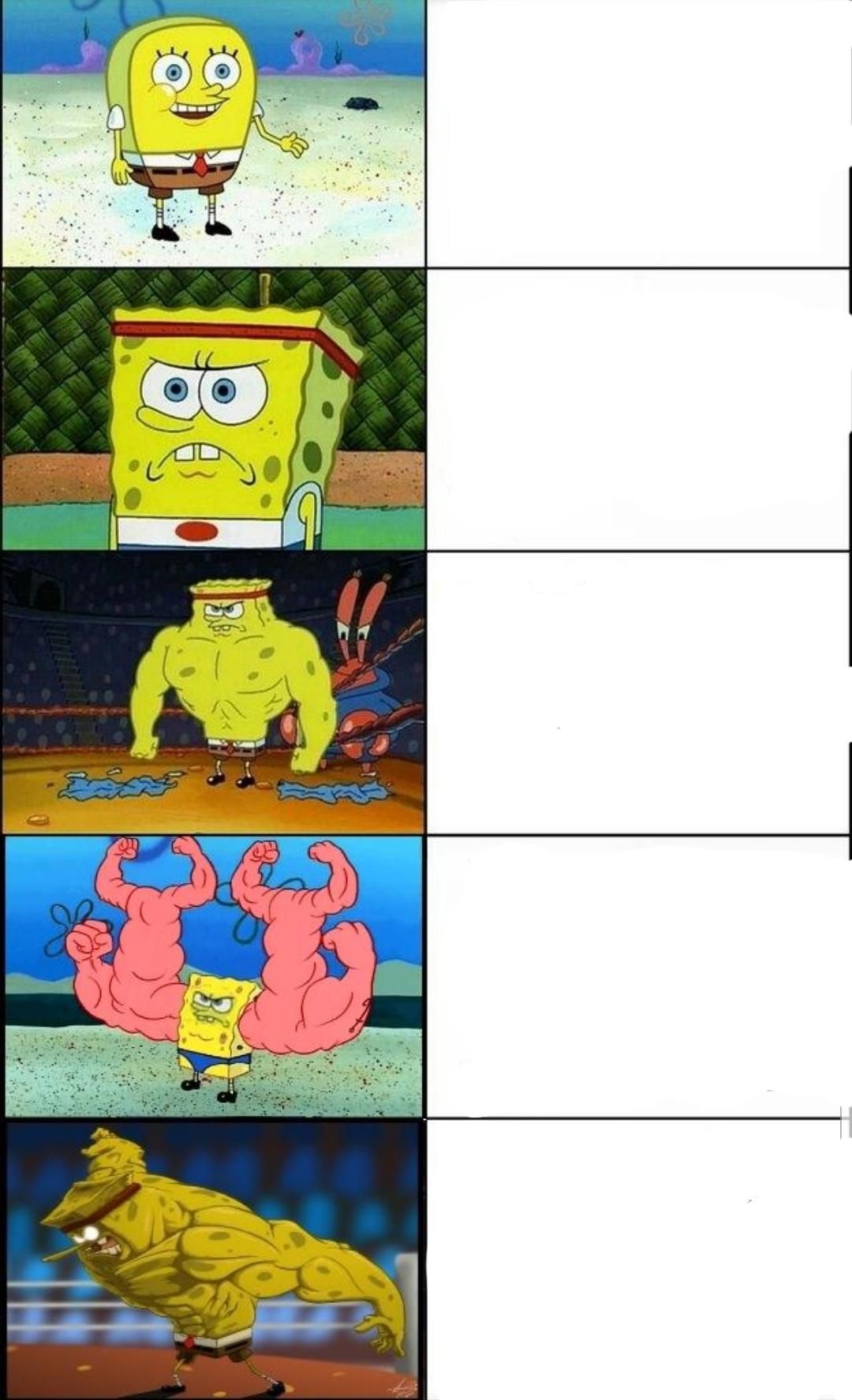 High Quality Spongebob Weak vs Strong 5 panels Blank Meme Template