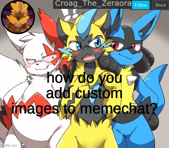 zeraora announcement | how do you add custom images to memechat? | image tagged in zeraora announcement | made w/ Imgflip meme maker