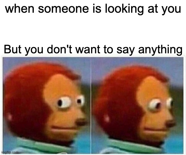 Monkey Puppet Meme | when someone is looking at you; But you don't want to say anything | image tagged in memes,monkey puppet | made w/ Imgflip meme maker