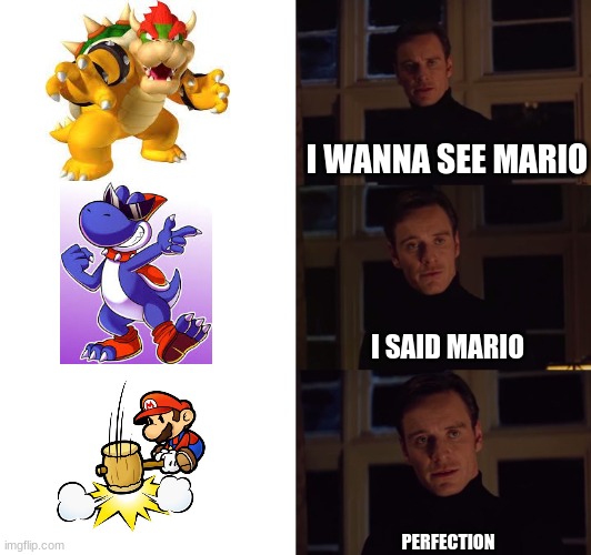 Mario Perfection | I WANNA SEE MARIO; I SAID MARIO; PERFECTION | image tagged in perfection,mario | made w/ Imgflip meme maker