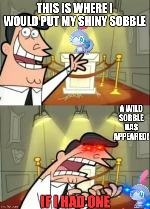 This Is Where I'd Put My Trophy If I Had One | THIS IS WHERE I WOULD PUT MY SHINY SOBBLE; A WILD SOBBLE HAS APPEARED! IF I HAD ONE | image tagged in memes,this is where i'd put my trophy if i had one | made w/ Imgflip meme maker