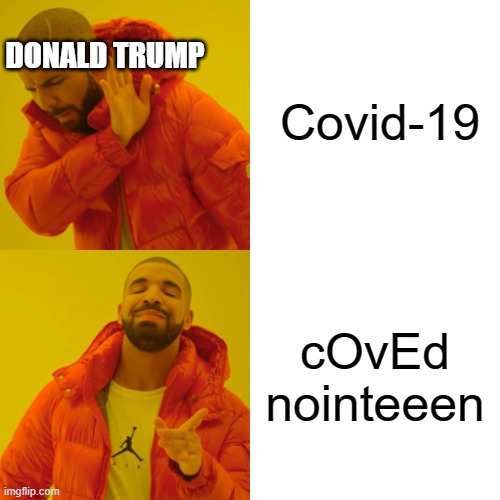 Drake Hotline Bling | Covid-19; DONALD TRUMP; cOvEd nointeeen | image tagged in memes,drake hotline bling | made w/ Imgflip meme maker
