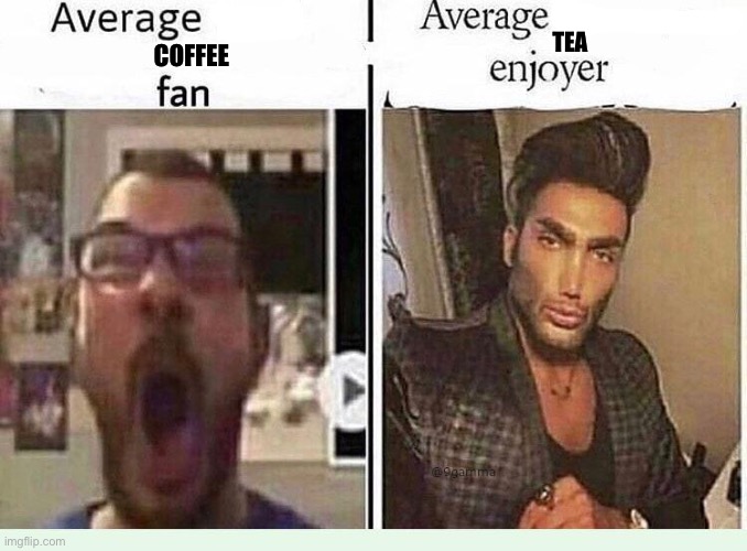 Average *BLANK* Fan VS Average *BLANK* Enjoyer | COFFEE TEA | image tagged in average blank fan vs average blank enjoyer | made w/ Imgflip meme maker