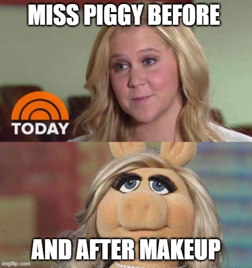 fun | MISS PIGGY BEFORE; AND AFTER MAKEUP | image tagged in funny memes | made w/ Imgflip meme maker