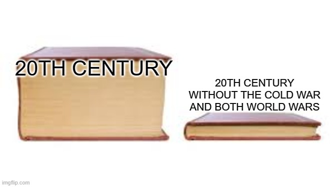 20th Century In a Nutshell | 20TH CENTURY WITHOUT THE COLD WAR AND BOTH WORLD WARS; 20TH CENTURY | image tagged in big book small book,memes | made w/ Imgflip meme maker