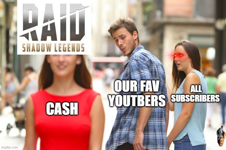 us when our favorites get sponsored | ALL SUBSCRIBERS; OUR FAV YOUTBERS; CASH | image tagged in memes,distracted boyfriend | made w/ Imgflip meme maker