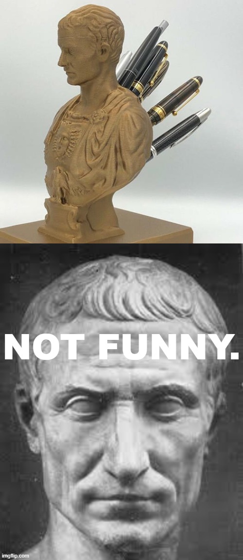 cmon why'd you have to murder the joke julius | NOT FUNNY. | image tagged in julius caesar pens,julius caesar,not funny,assassination,assassin,statues | made w/ Imgflip meme maker