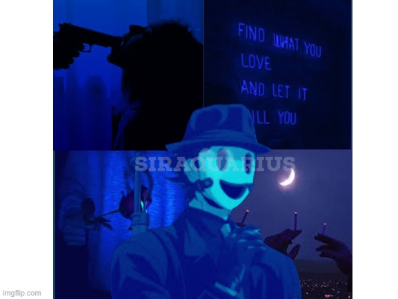 So I made this aesthetic? Thing for Sniper Mask and I wanna know what ya'll think. Also, please don't repost this anywhere. | image tagged in blank white template,aesthetic,anime,blue,sniper mask | made w/ Imgflip meme maker