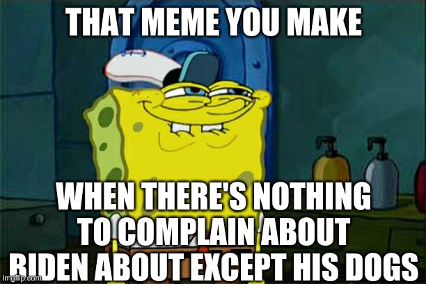 Don't You Squidward Meme | THAT MEME YOU MAKE WHEN THERE'S NOTHING TO COMPLAIN ABOUT BIDEN ABOUT EXCEPT HIS DOGS | image tagged in memes,don't you squidward | made w/ Imgflip meme maker