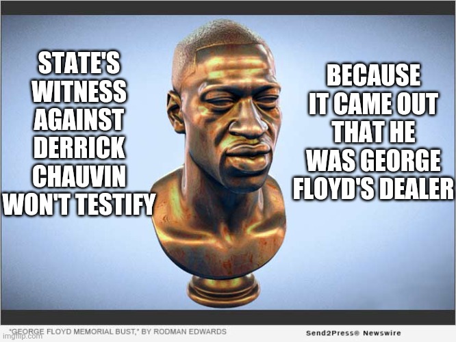 The state thought Lester Hall was a good witness | STATE'S WITNESS AGAINST DERRICK CHAUVIN WON'T TESTIFY; BECAUSE IT CAME OUT THAT HE WAS GEORGE FLOYD'S DEALER | image tagged in george floyd,thin blue line,support police | made w/ Imgflip meme maker