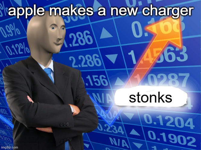 the future | apple makes a new charger; stonks | image tagged in empty stonks | made w/ Imgflip meme maker