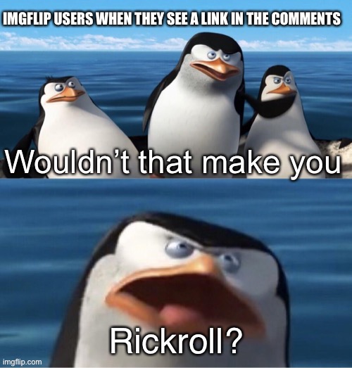 Dewd | IMGFLIP USERS WHEN THEY SEE A LINK IN THE COMMENTS; Rickroll? | image tagged in wouldn t that make you | made w/ Imgflip meme maker