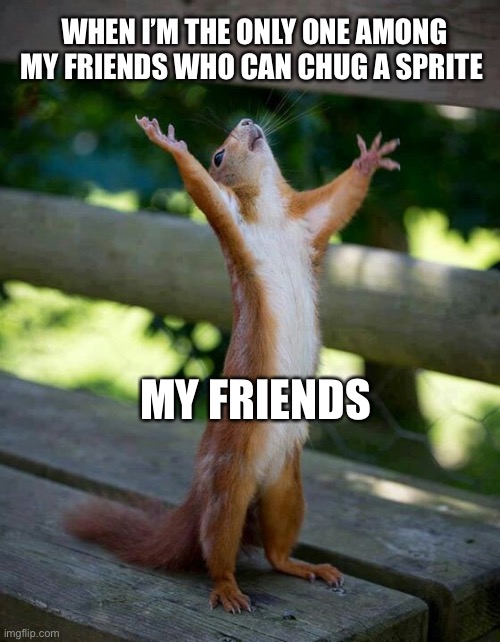 Praise the lord  | WHEN I’M THE ONLY ONE AMONG MY FRIENDS WHO CAN CHUG A SPRITE; MY FRIENDS | image tagged in praise the lord,true story | made w/ Imgflip meme maker