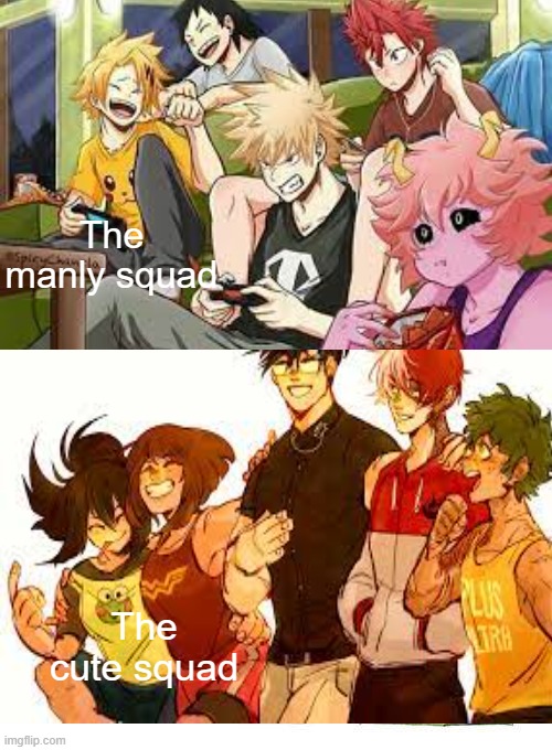 Baku and Dekusquad | The manly squad; The cute squad | image tagged in anime,my hero academia | made w/ Imgflip meme maker