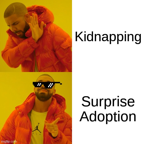 Safe-For-Kids Version | Kidnapping; Surprise Adoption | image tagged in memes,drake hotline bling | made w/ Imgflip meme maker
