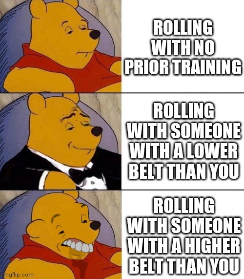 Best,Better, Blurst | ROLLING WITH NO PRIOR TRAINING; ROLLING WITH SOMEONE WITH A LOWER BELT THAN YOU; ROLLING WITH SOMEONE WITH A HIGHER BELT THAN YOU | image tagged in best better blurst | made w/ Imgflip meme maker