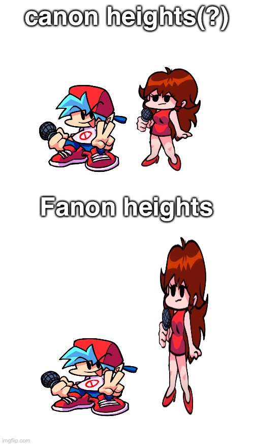 I'm just sayin | canon heights(?); Fanon heights | image tagged in blank white template,memes,blank transparent square,friday night funkin,boyfriend,girlfriend | made w/ Imgflip meme maker