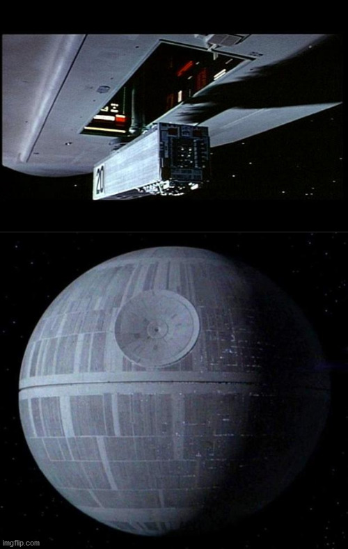 image tagged in dark star bomb,death star | made w/ Imgflip meme maker
