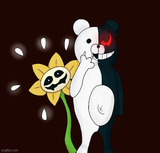 They would probably get along well tbh | image tagged in undertale,drawings,danganronpa,monokuma,flowey | made w/ Imgflip meme maker