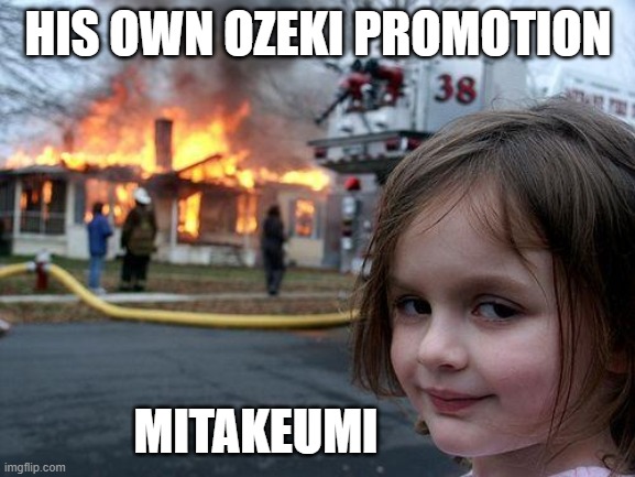 Disaster Girl Meme | HIS OWN OZEKI PROMOTION; MITAKEUMI | image tagged in memes,disaster girl | made w/ Imgflip meme maker