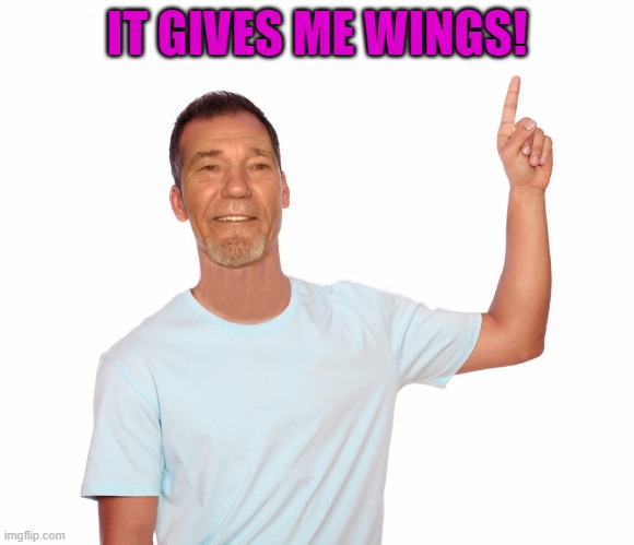 point up | IT GIVES ME WINGS! | image tagged in point up | made w/ Imgflip meme maker