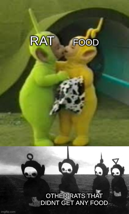 R A T tubby | RAT; FOOD; OTHER RATS THAT DIDNT GET ANY FOOD | image tagged in teletubbies | made w/ Imgflip meme maker