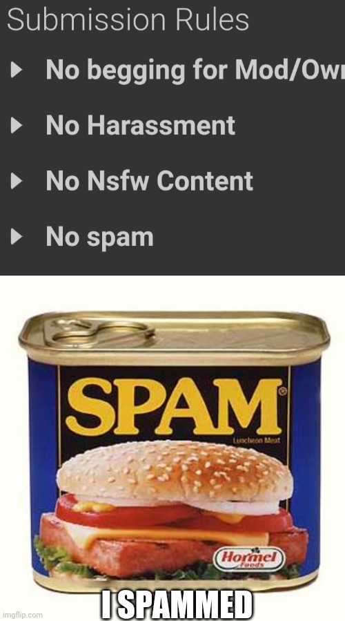 I SPAMMED | image tagged in spam | made w/ Imgflip meme maker