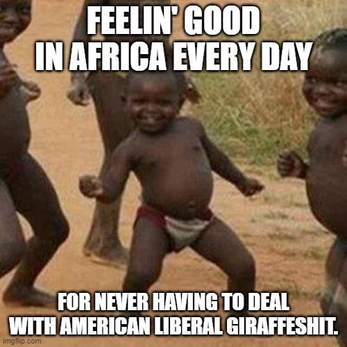 Third World Success Kid | FEELIN' GOOD IN AFRICA EVERY DAY; FOR NEVER HAVING TO DEAL WITH AMERICAN LIBERAL GIRAFFESHIT. | image tagged in memes,third world success kid | made w/ Imgflip meme maker