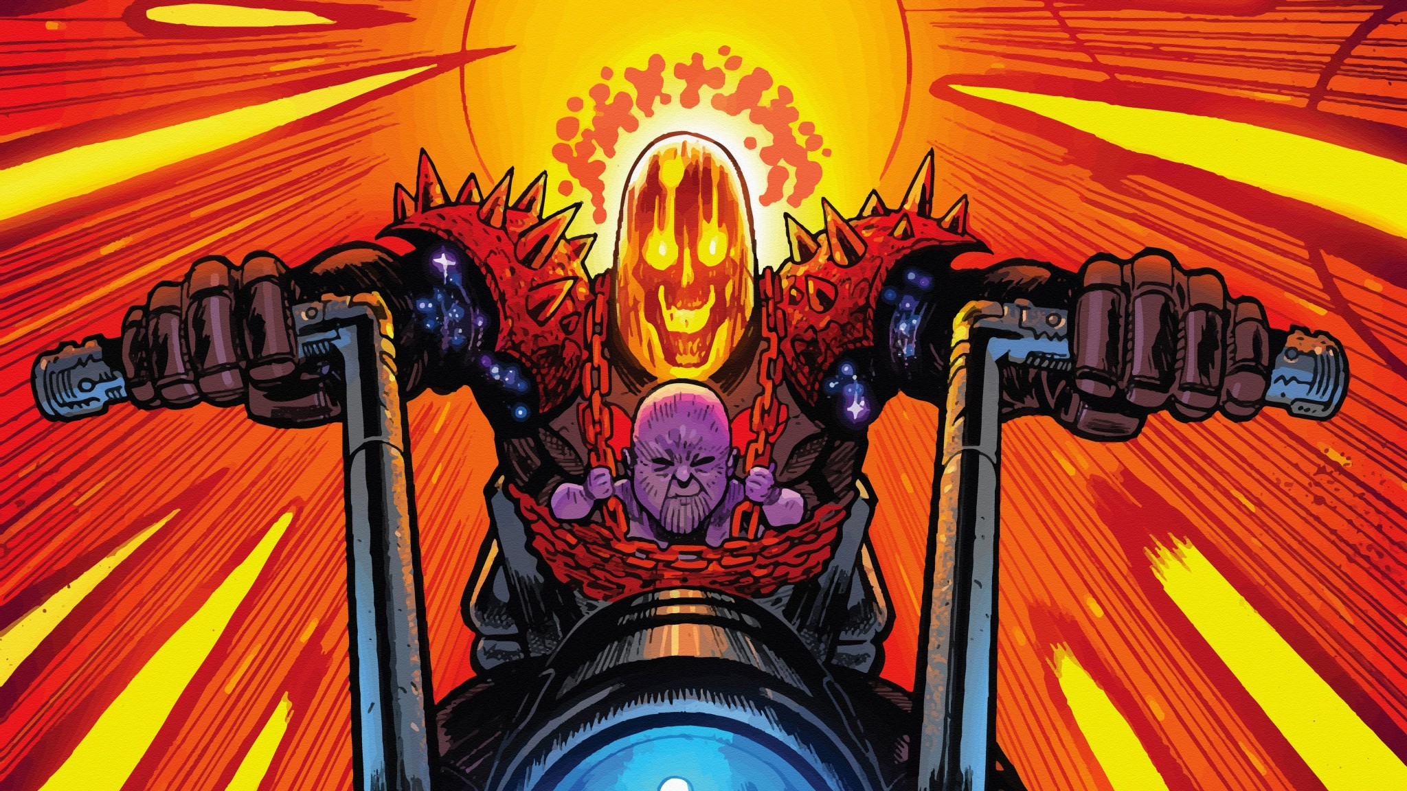 High Quality Cosmic Ghost Rider with baby Thanos Blank Meme Template