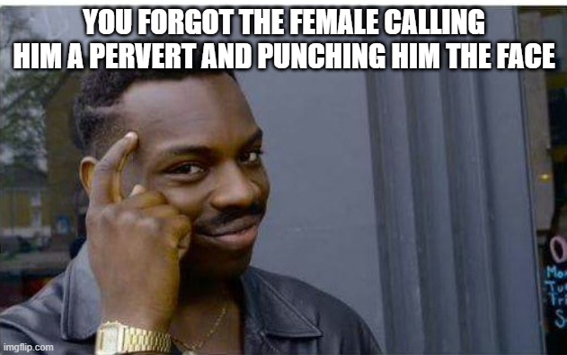 Logic thinker | YOU FORGOT THE FEMALE CALLING HIM A PERVERT AND PUNCHING HIM THE FACE | image tagged in logic thinker | made w/ Imgflip meme maker