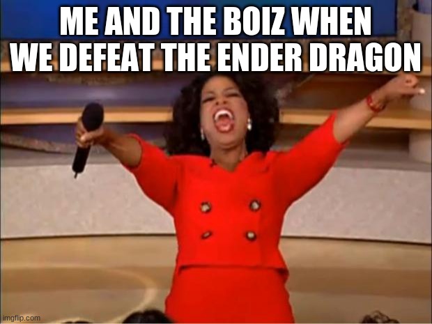 true minecrafter fact | ME AND THE BOIZ WHEN WE DEFEAT THE ENDER DRAGON | image tagged in memes,oprah you get a,minecraft | made w/ Imgflip meme maker