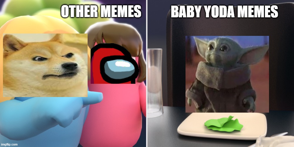 Fall guys meme | BABY YODA MEMES; OTHER MEMES | image tagged in fall guys meme | made w/ Imgflip meme maker
