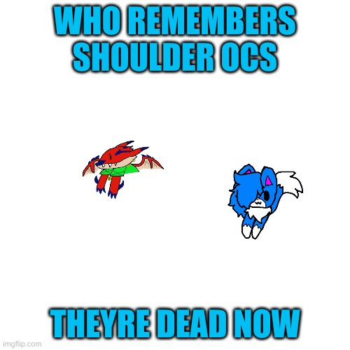 ded. | WHO REMEMBERS SHOULDER OCS; THEYRE DEAD NOW | image tagged in blank | made w/ Imgflip meme maker