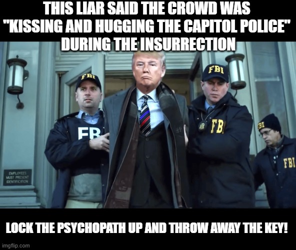 ONLY AN IDIOT BELIEVES WHAT A PATHOLOGICAL LIAR SAYS | THIS LIAR SAID THE CROWD WAS 
"KISSING AND HUGGING THE CAPITOL POLICE" 
DURING THE INSURRECTION; LOCK THE PSYCHOPATH UP AND THROW AWAY THE KEY! | image tagged in liar,the big lie,psychopath,murderer,criminal,mafia | made w/ Imgflip meme maker