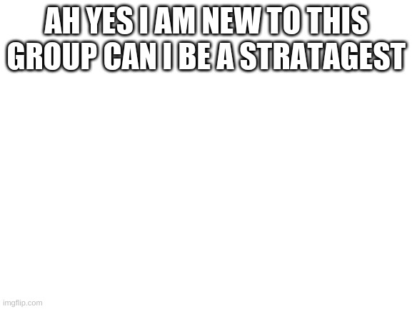 Blank White Template | AH YES I AM NEW TO THIS GROUP CAN I BE A STRATAGEST | image tagged in blank white template | made w/ Imgflip meme maker