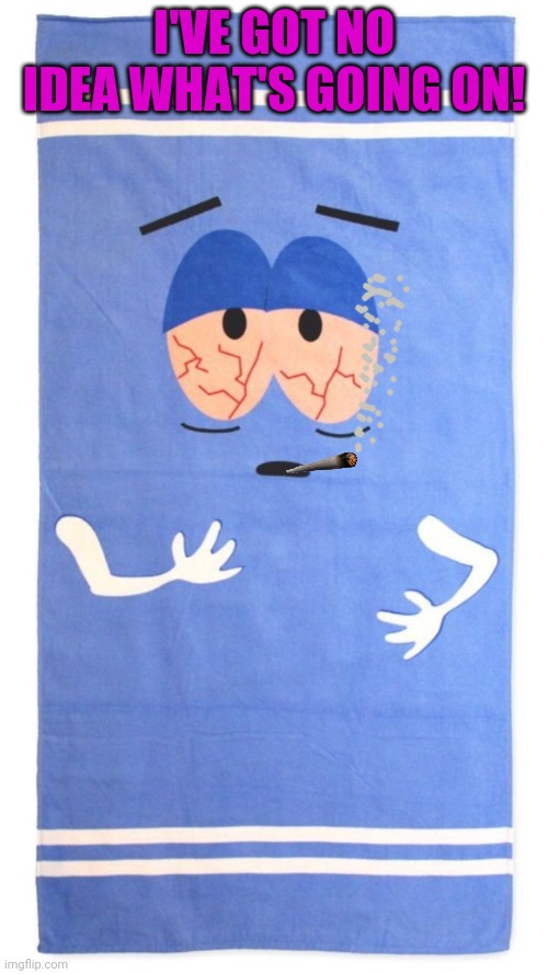 Towlie | I'VE GOT NO IDEA WHAT'S GOING ON! | image tagged in towlie | made w/ Imgflip meme maker