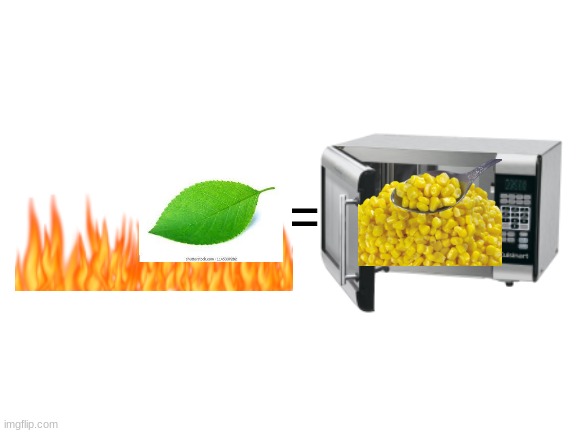 explanation: putting nondead leaves in a fie makes a pop sound, like popcorn. | = | image tagged in blank white template | made w/ Imgflip meme maker