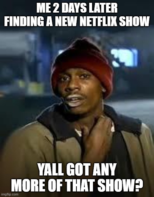 You Got Any More | ME 2 DAYS LATER FINDING A NEW NETFLIX SHOW; YALL GOT ANY MORE OF THAT SHOW? | image tagged in you got any more,netflix | made w/ Imgflip meme maker