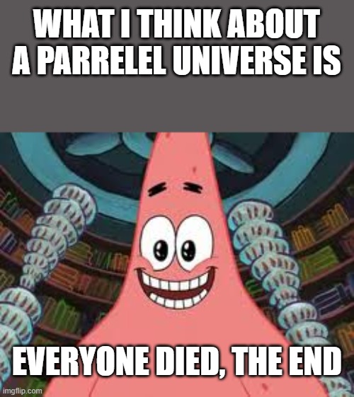 just got the idea | WHAT I THINK ABOUT A PARRELEL UNIVERSE IS; EVERYONE DIED, THE END | image tagged in everyone died the end | made w/ Imgflip meme maker