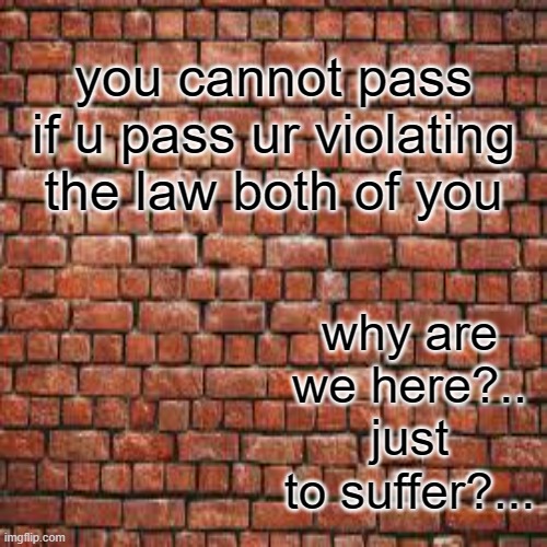 you cannot pass if u pass ur violating the law both of you why are we here?.. just to suffer?... | made w/ Imgflip meme maker