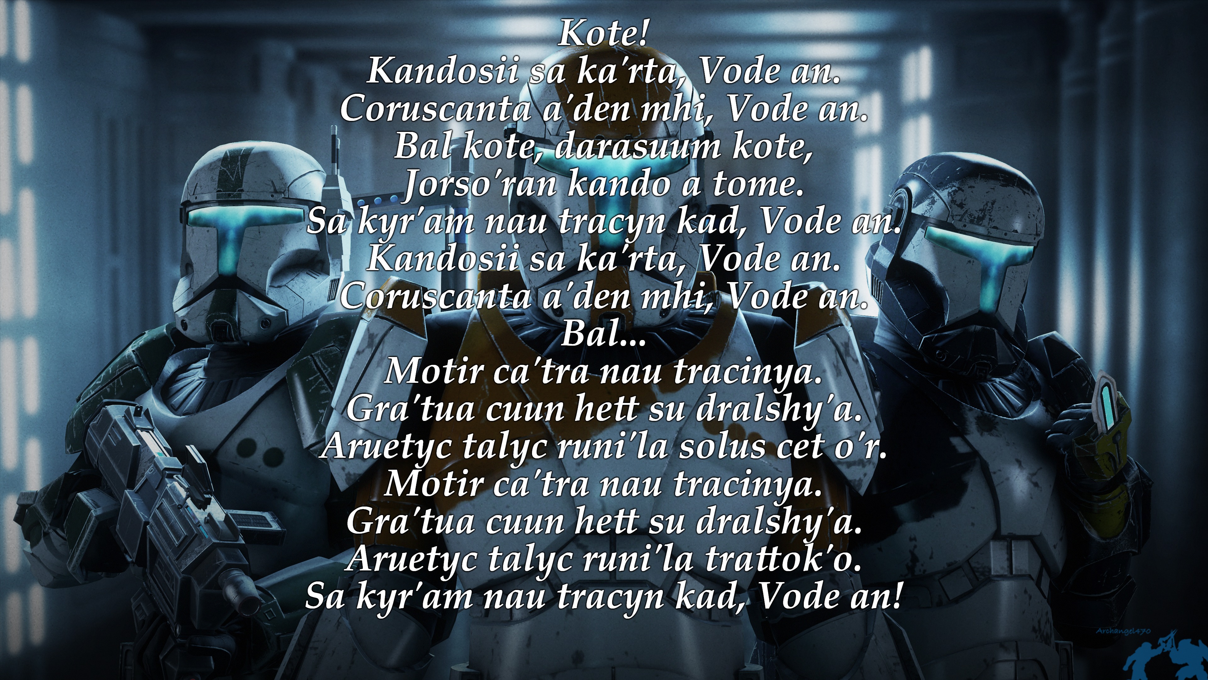 The lyrics to Vode An | Kote!
Kandosii sa ka'rta, Vode an.
Coruscanta a'den mhi, Vode an.
Bal kote, darasuum kote,
Jorso'ran kando a tome.
Sa kyr'am nau tracyn kad, Vode an.

Kandosii sa ka'rta, Vode an.
Coruscanta a'den mhi, Vode an.
Bal...
Motir ca'tra nau tracinya.
Gra'tua cuun hett su dralshy'a.
Aruetyc talyc runi'la solus cet o'r.
Motir ca'tra nau tracinya.
Gra'tua cuun hett su dralshy'a.
Aruetyc talyc runi'la trattok'o.
Sa kyr'am nau tracyn kad, Vode an! | image tagged in darmug,star wars | made w/ Imgflip meme maker