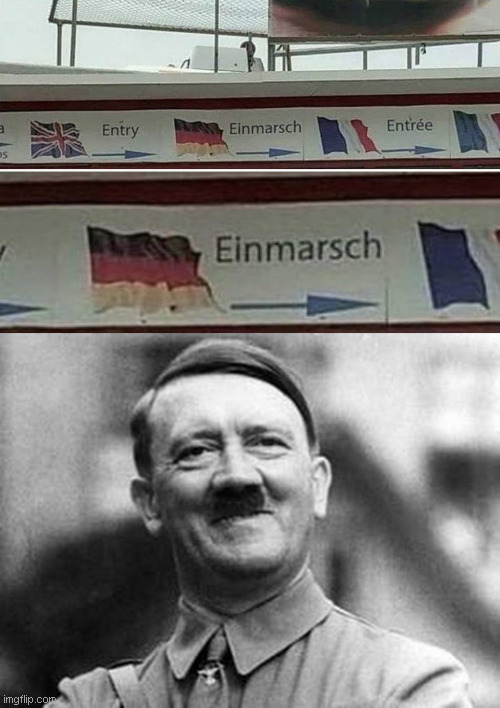 This Way Please | image tagged in hitler smile | made w/ Imgflip meme maker